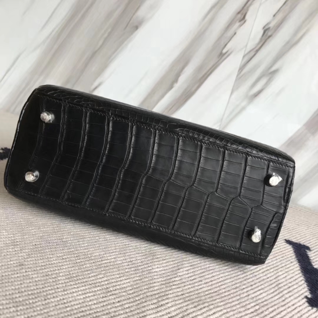 Hermès（爱马仕）Kelly25cm Alligator matt 雾面鳄鱼 ck89 黑色 银扣