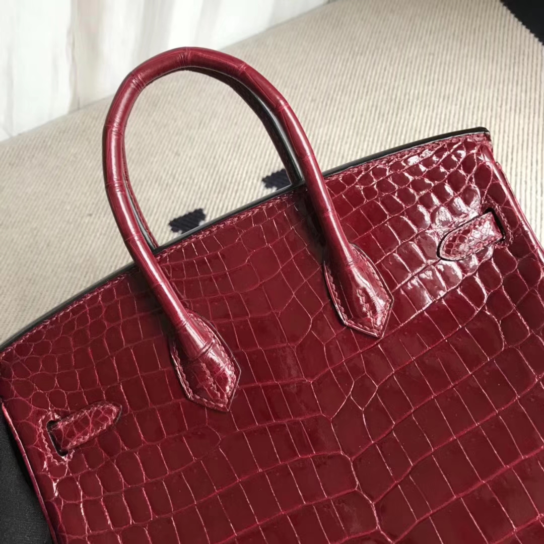 Hermès（爱马仕）Birkin25cm Crocodile shiny 亮面鳄鱼 F5 勃艮第酒红 新酒红 金扣