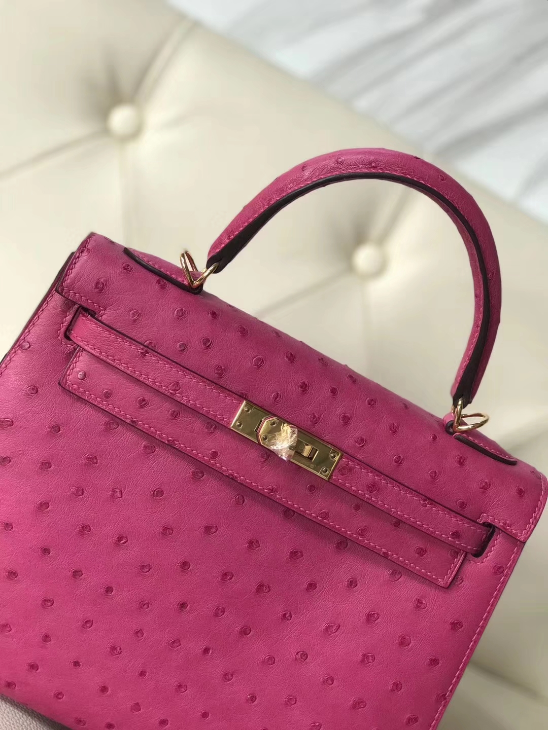 Hermès（爱马仕）Kelly25cm Ostrich kk 鸵鸟 玫红