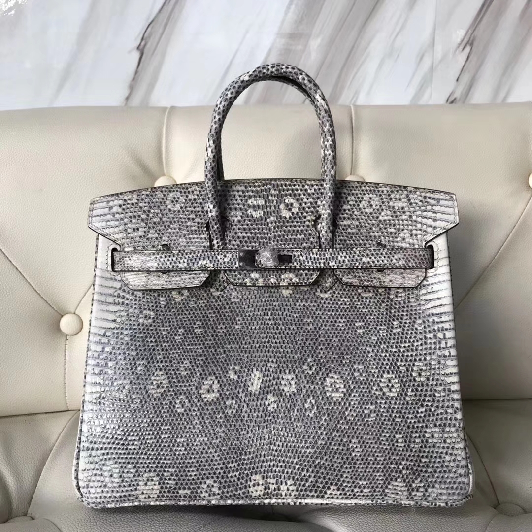 Hermès（爱马仕）Birkin25cm Lizard 进口亮面蜥蜴 🦎 01原色 小喜玛拉雅色 银扣