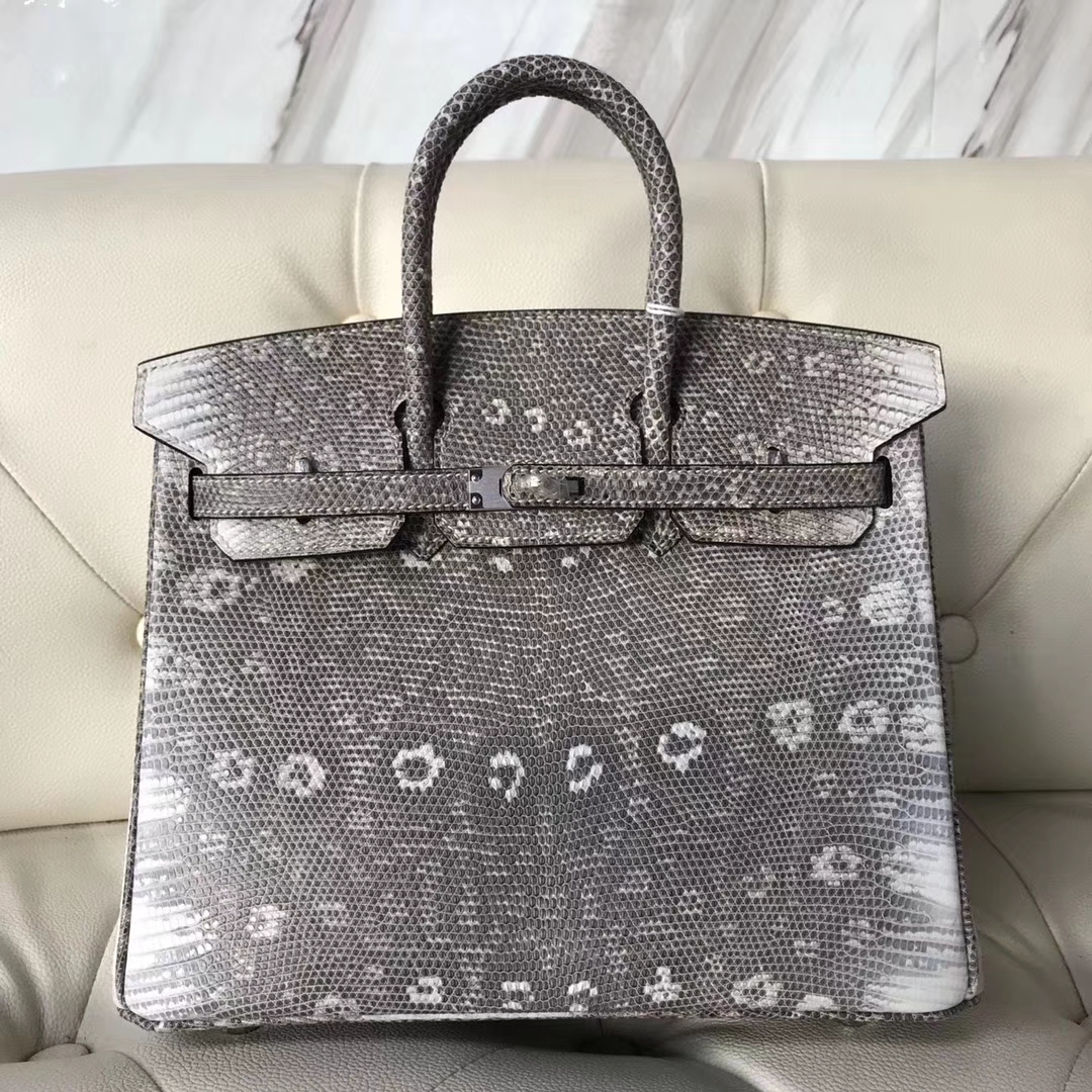 Hermès（爱马仕）Birkin25cm Lizard 进口亮面蜥蜴 🦎 01原色 小喜玛拉雅色 银扣