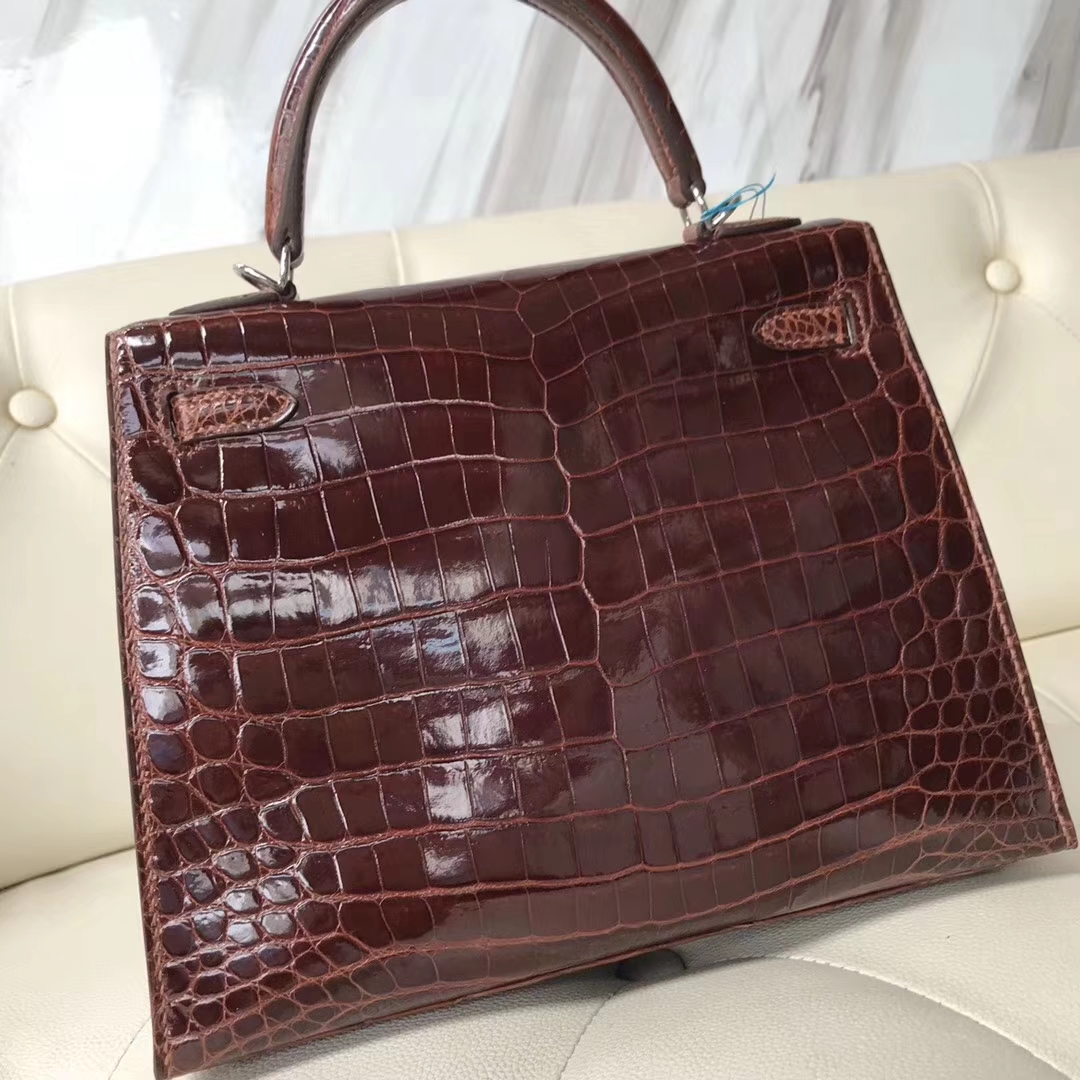 Hermès（爱马仕）kelly25cm Crocodile shiny 亮面鳄鱼 ck31 蜜糖棕 miel 银扣