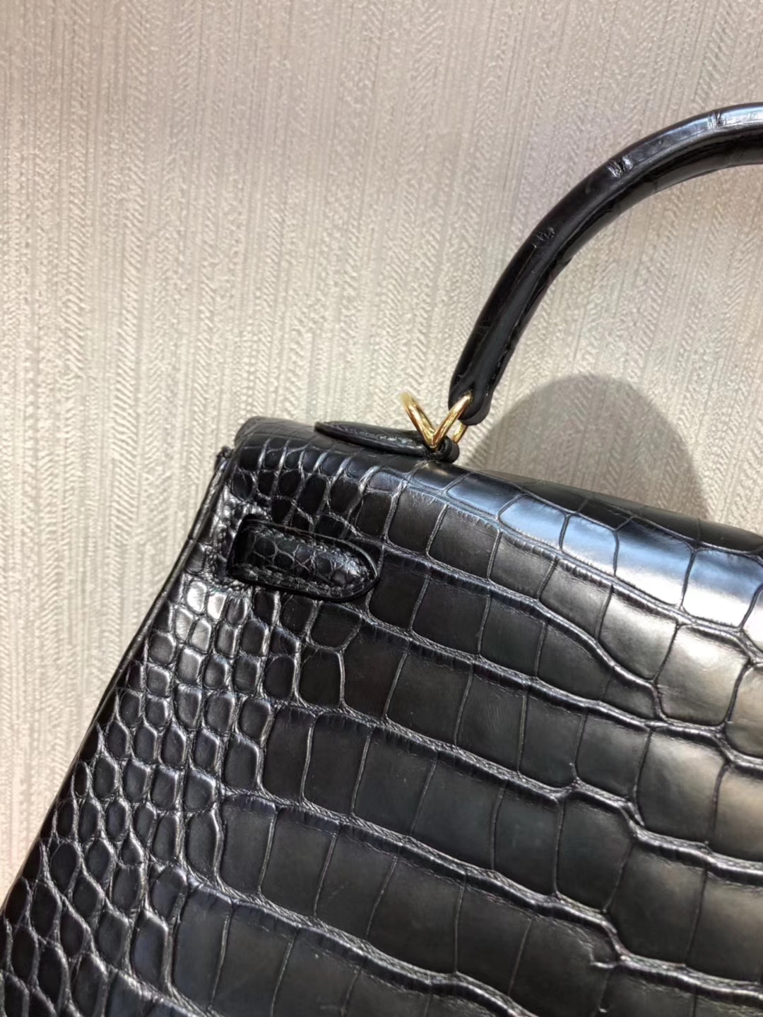 Hermès（爱马仕）Kelly25cm Matt alligator crocodile  ck89黑色 蜡线全手工 金扣