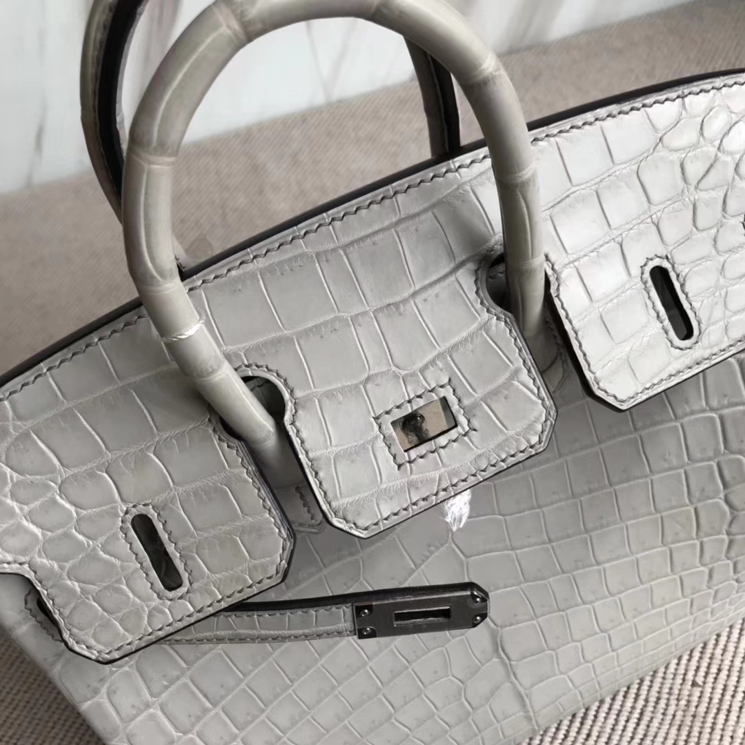 Hermès（爱马仕）Birkin25cm Crocodile matt 雾面鳄鱼 M8 巴黎灰 公路灰 银扣