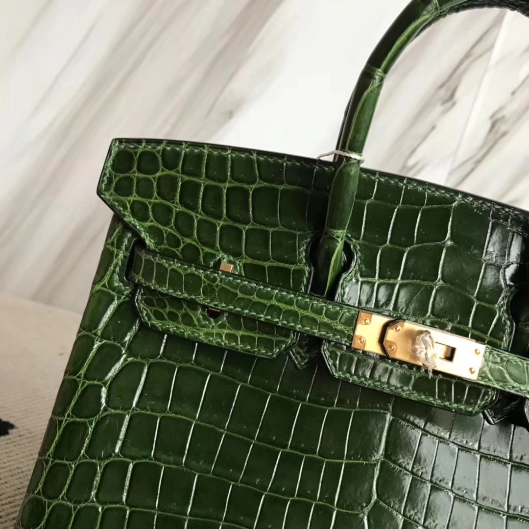 Hermès（爱马仕）Birkin25cm Crocodile shiny 亮面鳄鱼 ck67 祖母绿 金扣