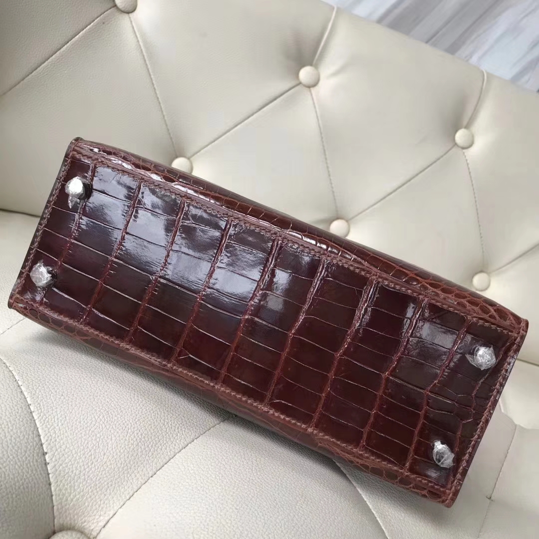 Hermès（爱马仕）kelly25cm Crocodile shiny 亮面鳄鱼 ck31 蜜糖棕 miel 银扣