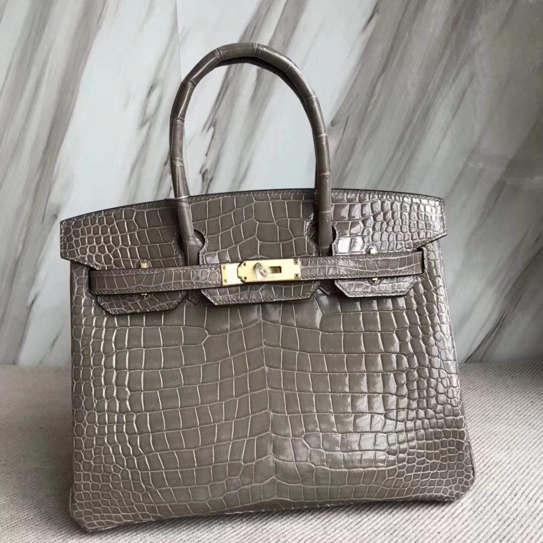 Hermès(爱马仕)Birkin30cm Porosus shiny 亮面澳洲湾鳄 ck81 斑鸠灰 Gris T 金扣-拉尔森鳄鱼皮具定制 - 爱马仕包包官网 Hermès(爱马仕)Birkin30cm Porosus shiny 亮面澳洲湾鳄 ck81 斑鸠灰 Gris T 金扣