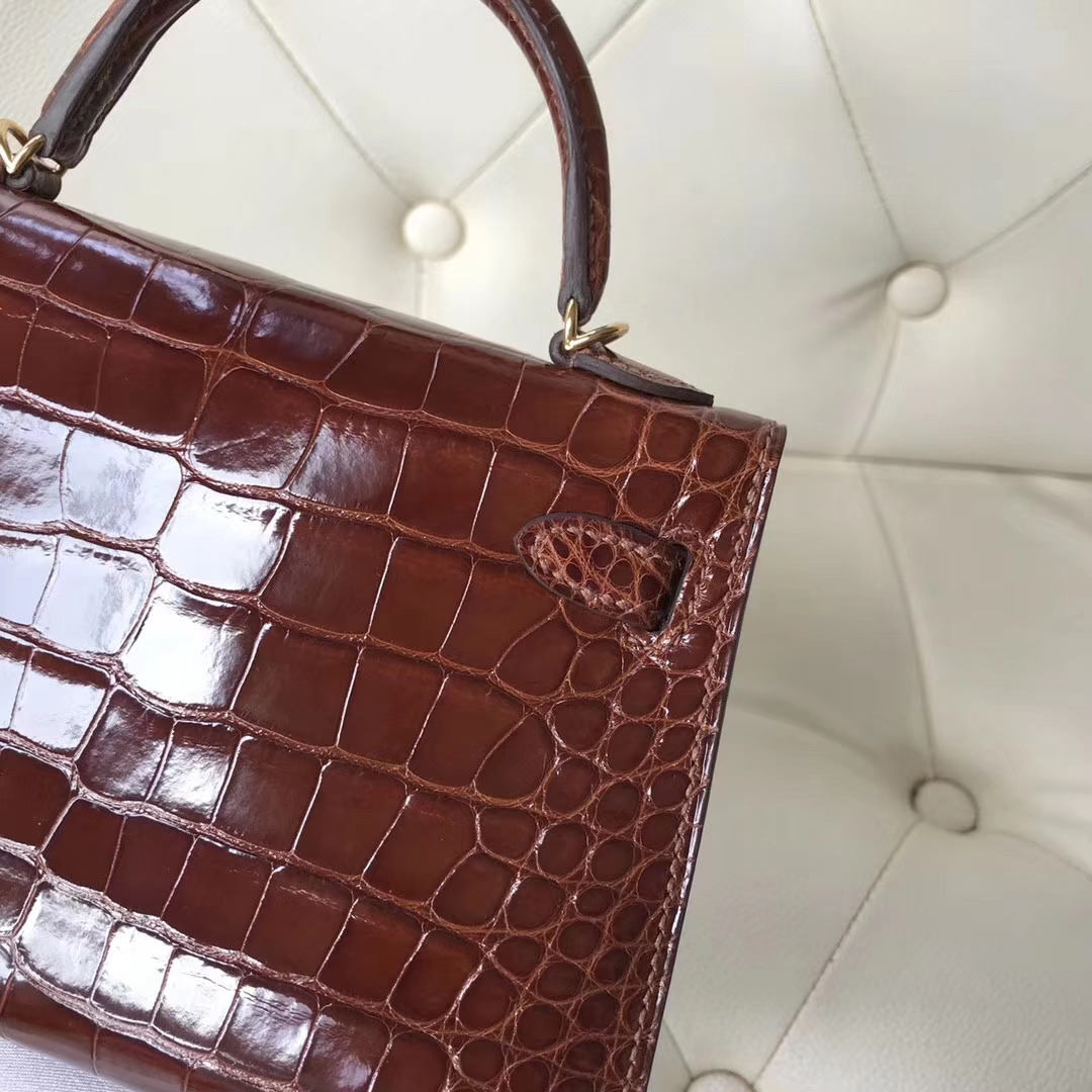 Hermès（爱马仕）Minikelly ll Alligator shiny 亮面鳄鱼 ck31 蜜糖棕 Miel  金扣 定制款