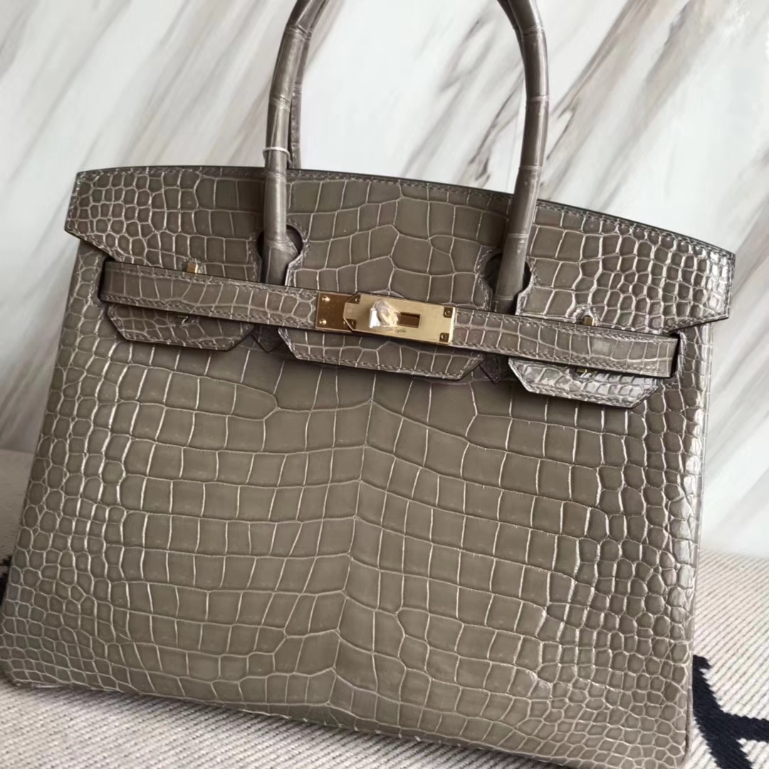 Hermès（爱马仕）Birkin30cm Porosus shiny 亮面澳洲湾鳄  ck81 斑鸠灰 Gris T 金扣