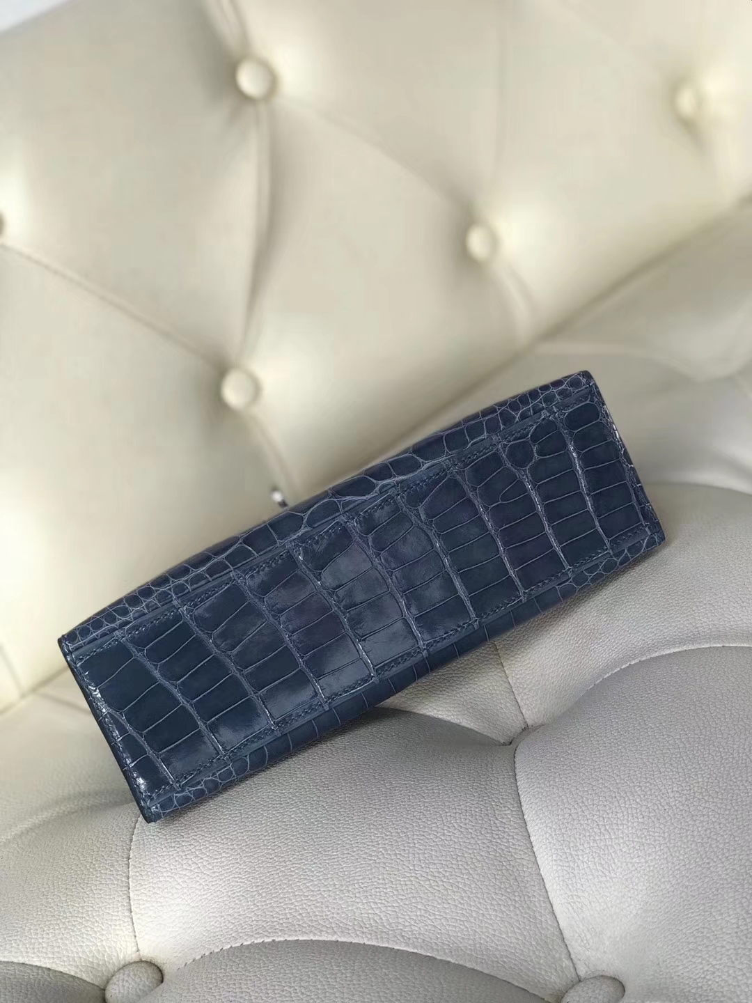 Hermès（爱马仕）Minikelly pochette 22cm Alligator shiny 亮面鳄鱼 7N 风暴蓝 银扣