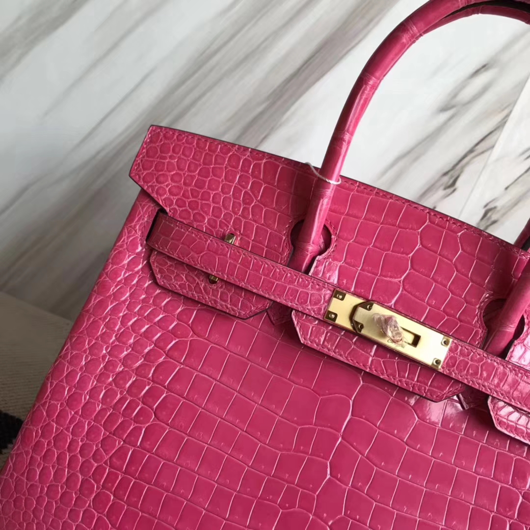 Hermès（爱马仕）Birkin30cm Porosus shiny 亮面澳洲湾鳄  E5 桃粉 金扣  品相超赞  现货