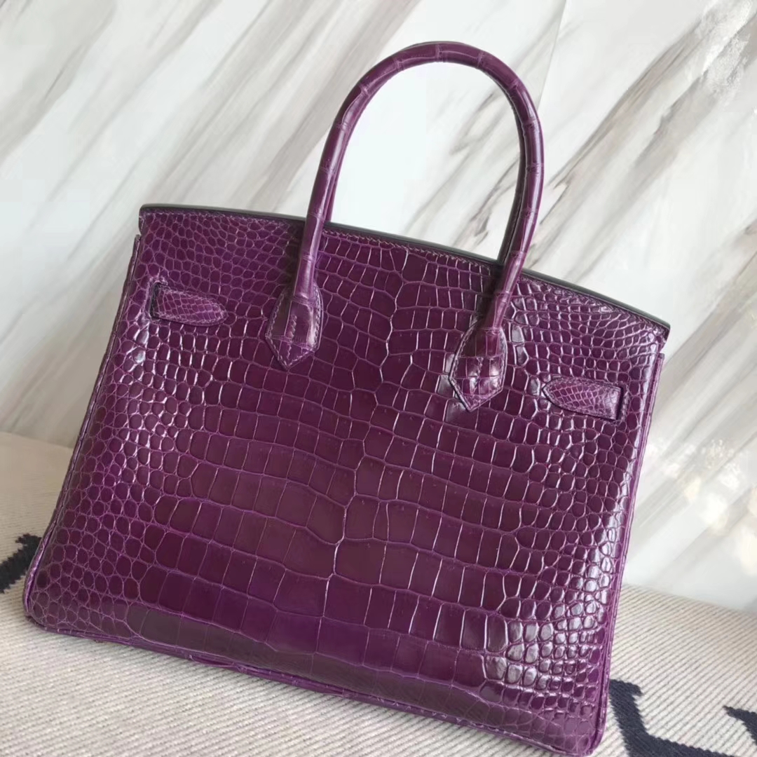 Hermès（爱马仕）Birkin30cm Porosus shiny 亮面澳洲湾鳄 9G 紫水晶 金扣 品相超赞 现货