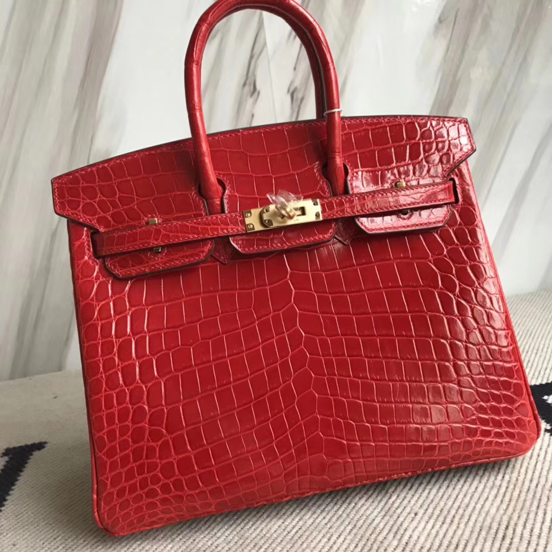 Hermès(爱马仕)Birkin25cm Crocodile shiny 亮面鳄鱼 ck95 法拉利红 Braise 金扣-拉尔森鳄鱼皮具定制 - 爱马仕包包官网 Hermès(爱马仕)Birkin25cm Crocodile shiny 亮面鳄鱼 ck95 法拉利红 Braise 金扣