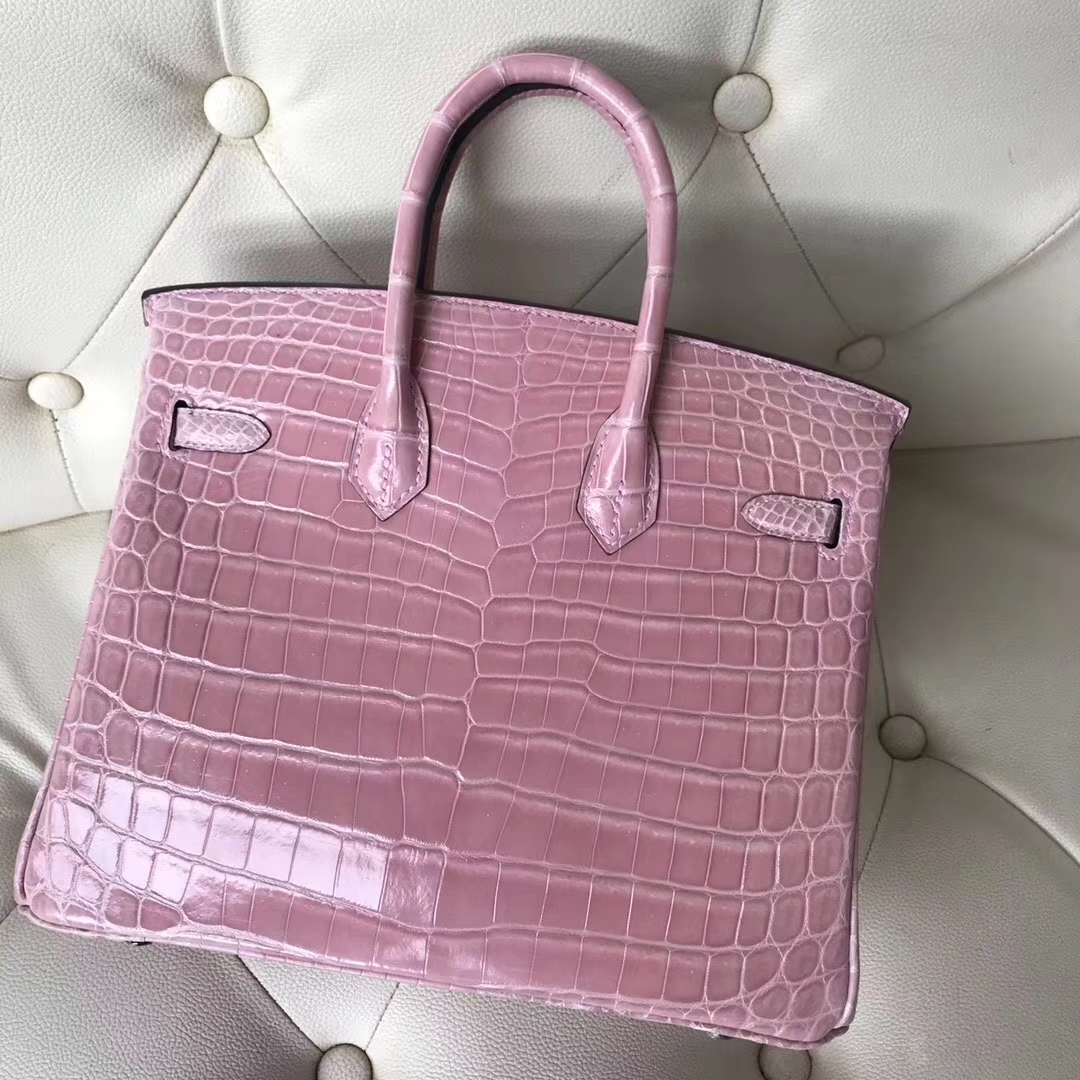 Hermès（爱马仕）Birkin25cm Crocodile shiny 亮面两点鳄鱼 5Z 印度粉 银扣