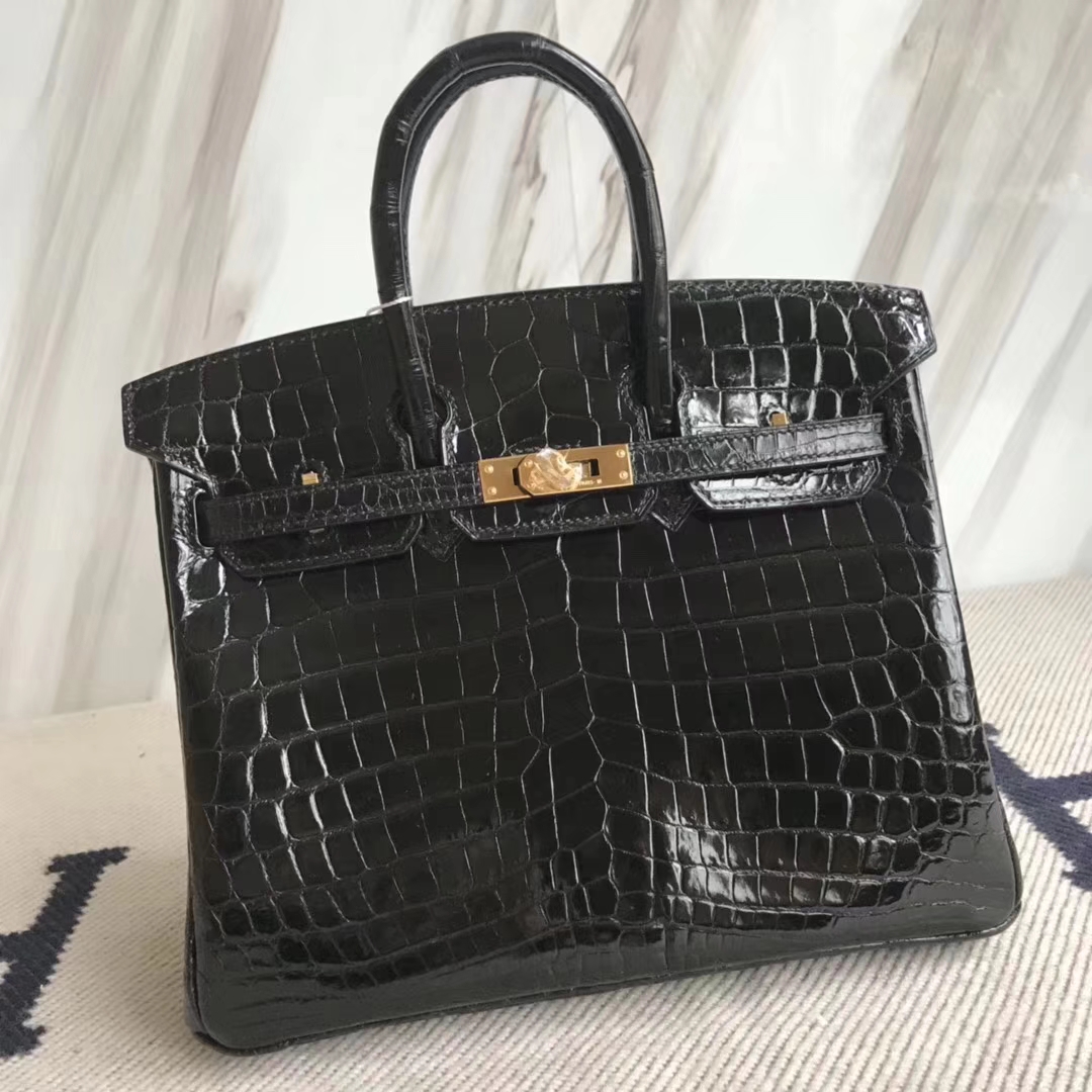 Hermès(爱马仕)Birkin25cm Crocodile shiny 亮面鳄鱼 ck89 黑色 金扣-拉尔森鳄鱼皮具定制 - 爱马仕包包官网 Hermès(爱马仕)Birkin25cm Crocodile shiny 亮面鳄鱼 ck89 黑色 金扣
