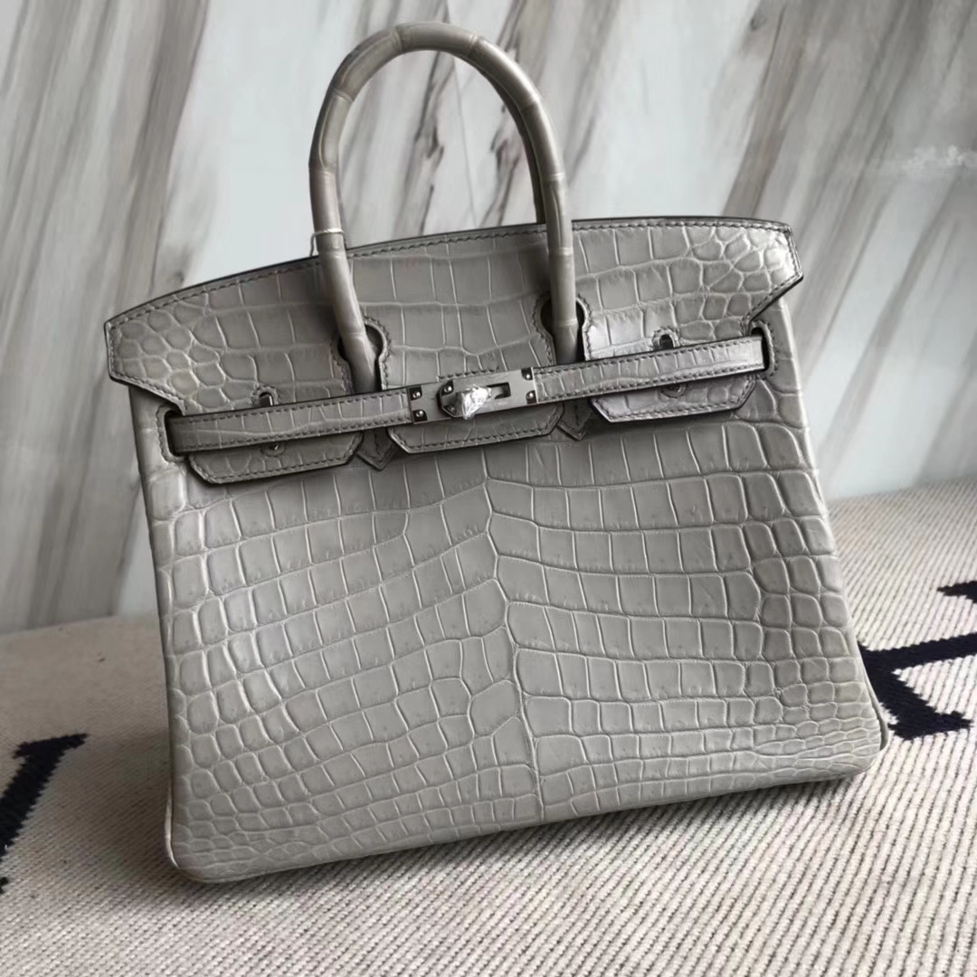 Hermès（爱马仕）Birkin25cm Crocodile matt 雾面鳄鱼 M8 巴黎灰 公路灰 银扣