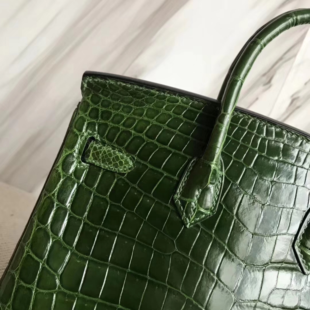 Hermès（爱马仕）Birkin25cm Crocodile shiny 亮面鳄鱼 ck67 祖母绿 金扣