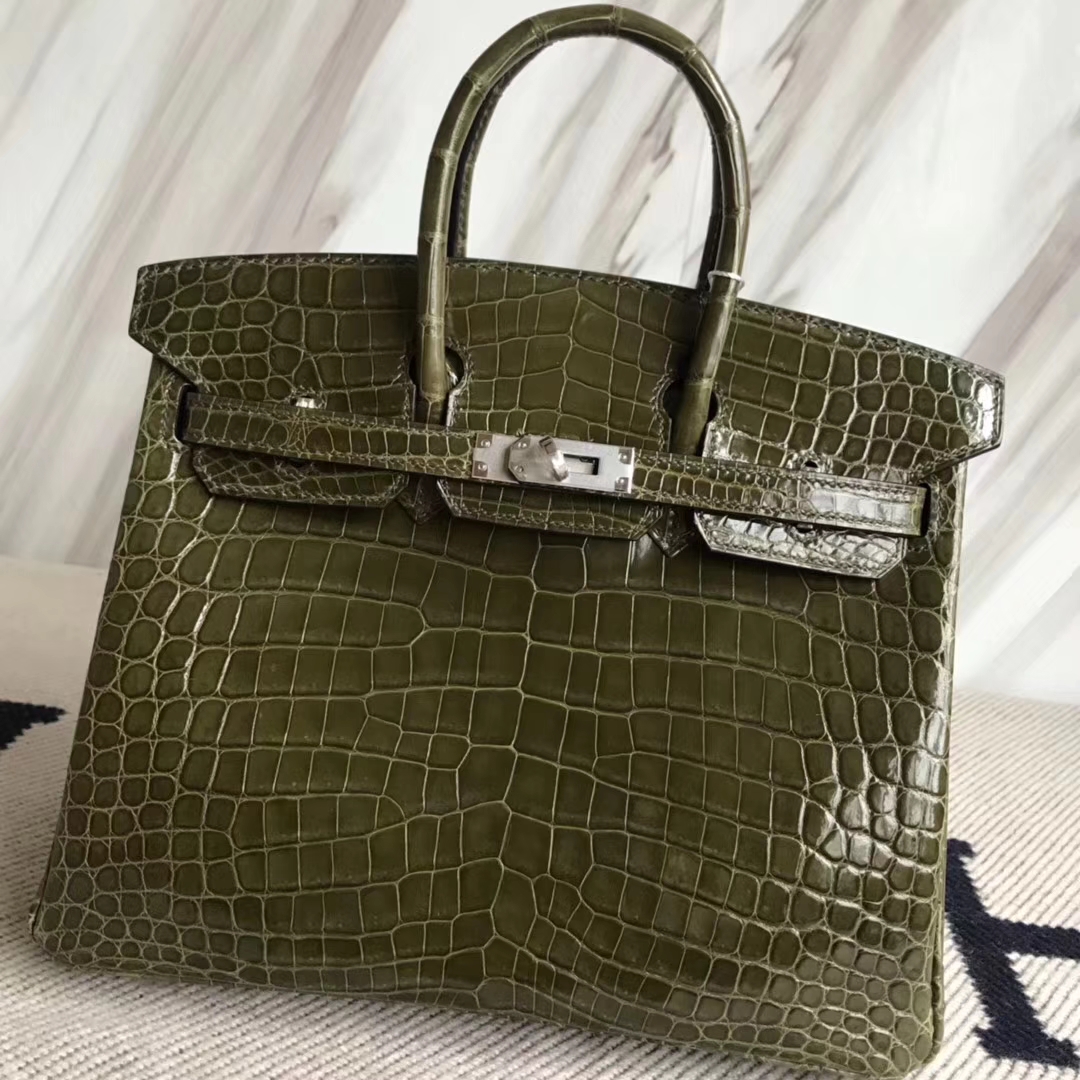 Hermès(爱马仕)Birkin25cm Crocodile shiny 亮面鳄鱼 6H 橄榄绿 银扣-拉尔森鳄鱼皮具定制 - 爱马仕包包官网 Hermès(爱马仕)Birkin25cm Crocodile shiny 亮面鳄鱼 6H 橄榄绿 银扣