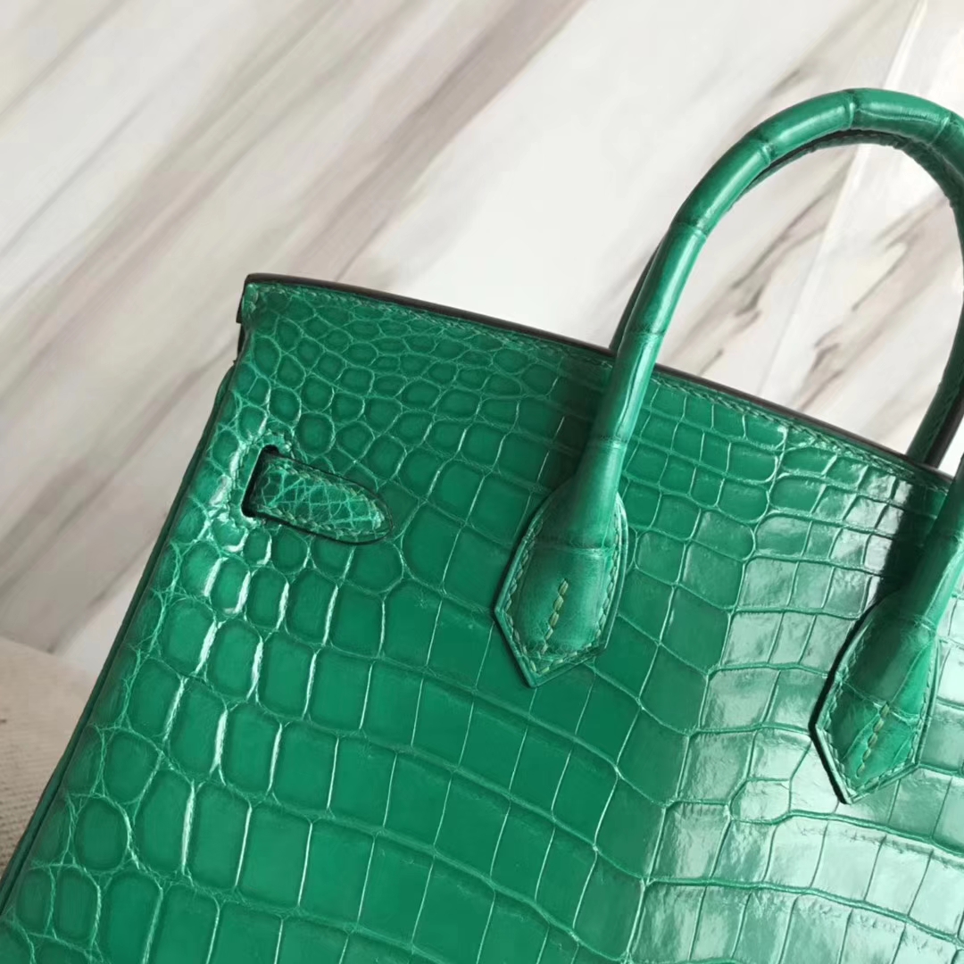 Hermès（爱马仕）Birkin25cm Crocodile shiny 亮面鳄鱼 6Ｑ 翡翠绿 金扣