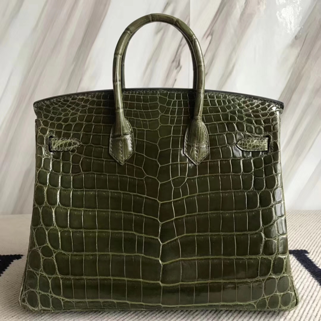 Hermès（爱马仕）Birkin25cm Crocodile shiny 亮面鳄鱼 6H 橄榄绿 金扣