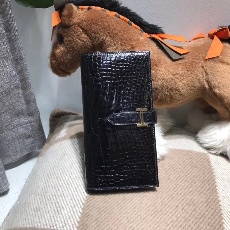 Hermès（爱马仕）bearn两折钱夹光面黑色 nior ck89 金扣 最经典不衰的颜色
