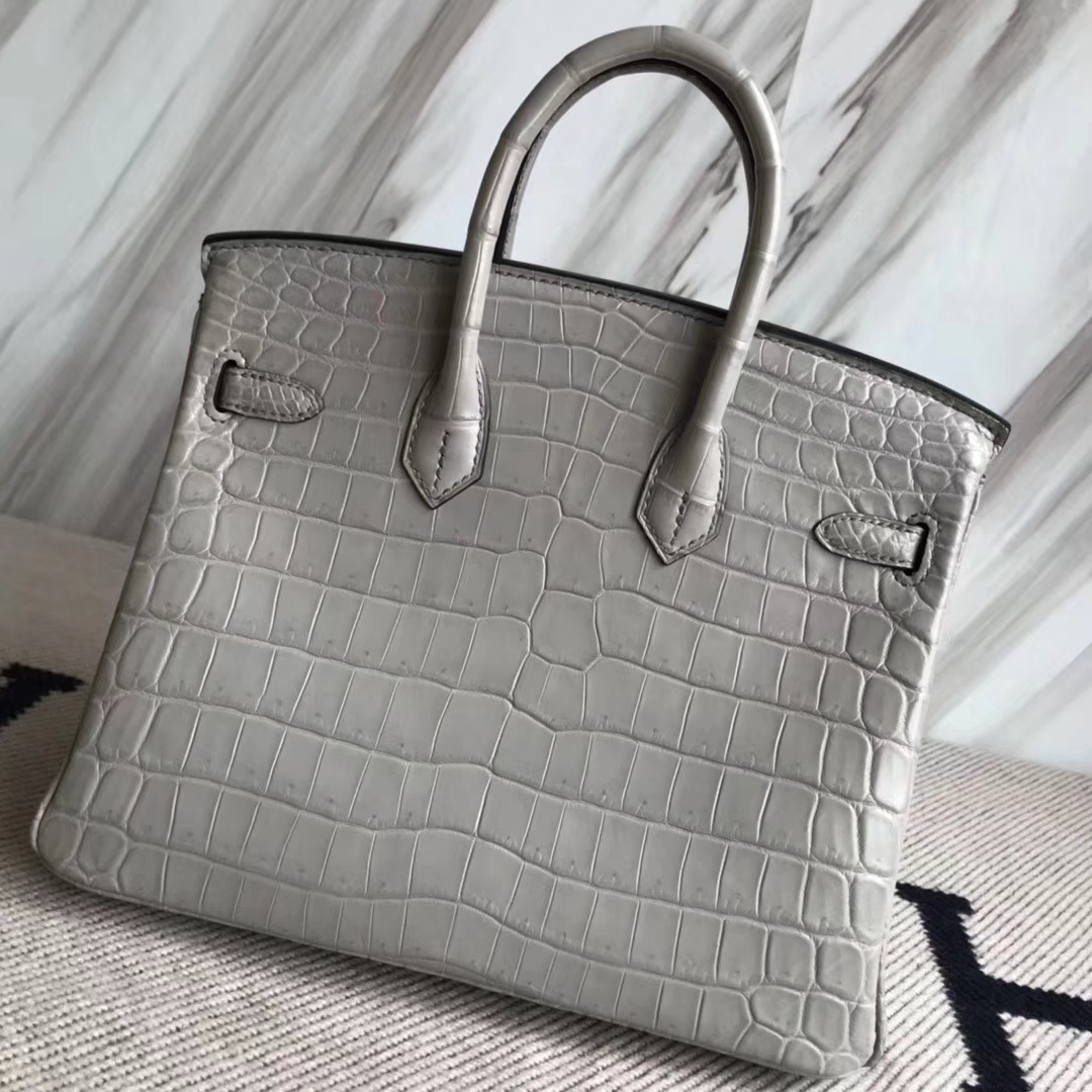 Hermès（爱马仕）Birkin25cm Crocodile matt 雾面鳄鱼 M8 巴黎灰 公路灰 银扣