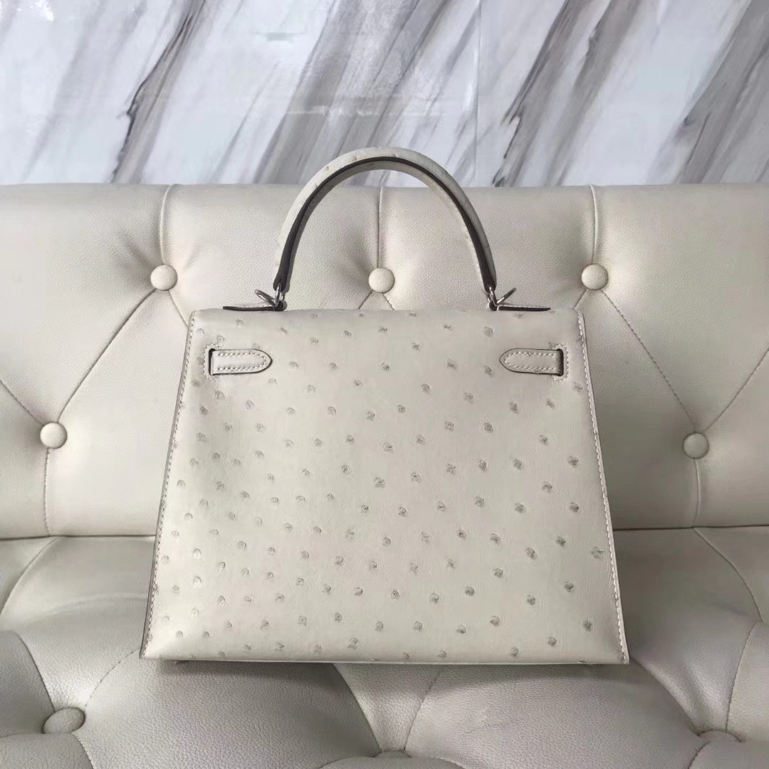 Hermès（爱马仕）Kelly25cm Ostrich kk鸵鸟 3C 羊毛白 银扣