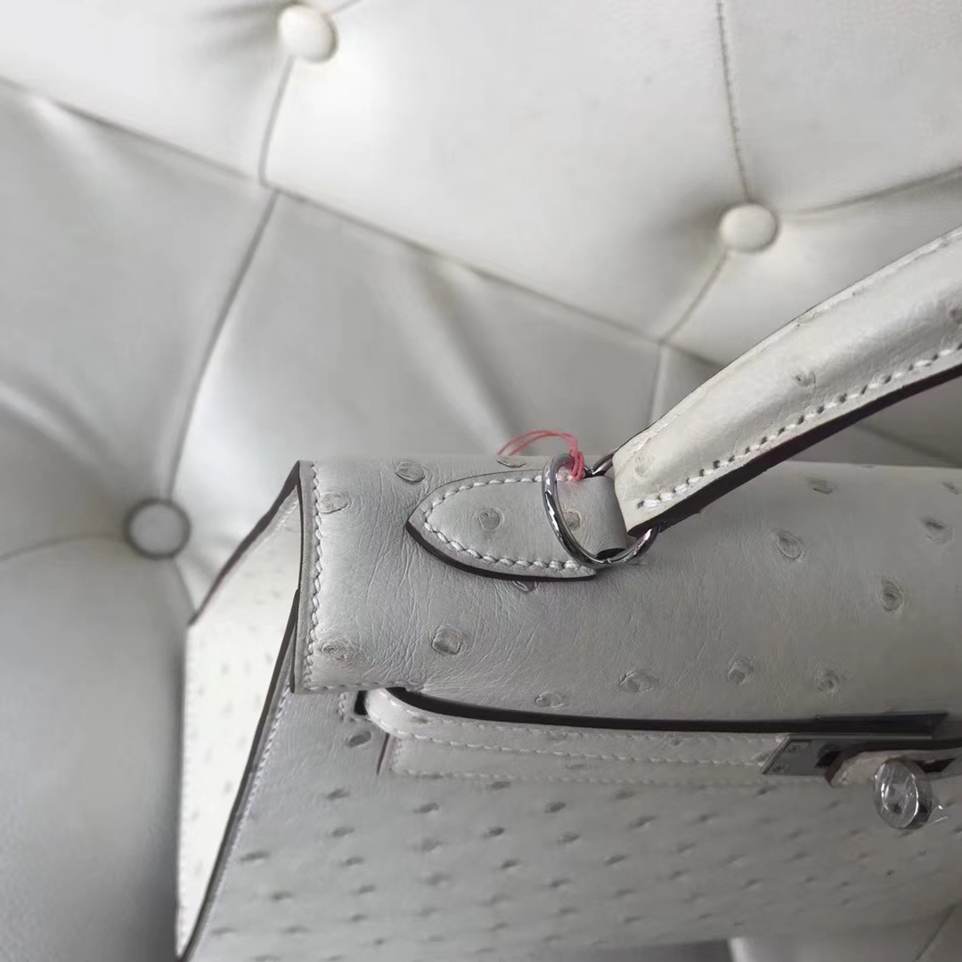 Hermès（爱马仕）Kelly25cm Ostrich kk鸵鸟 3C 羊毛白 银扣