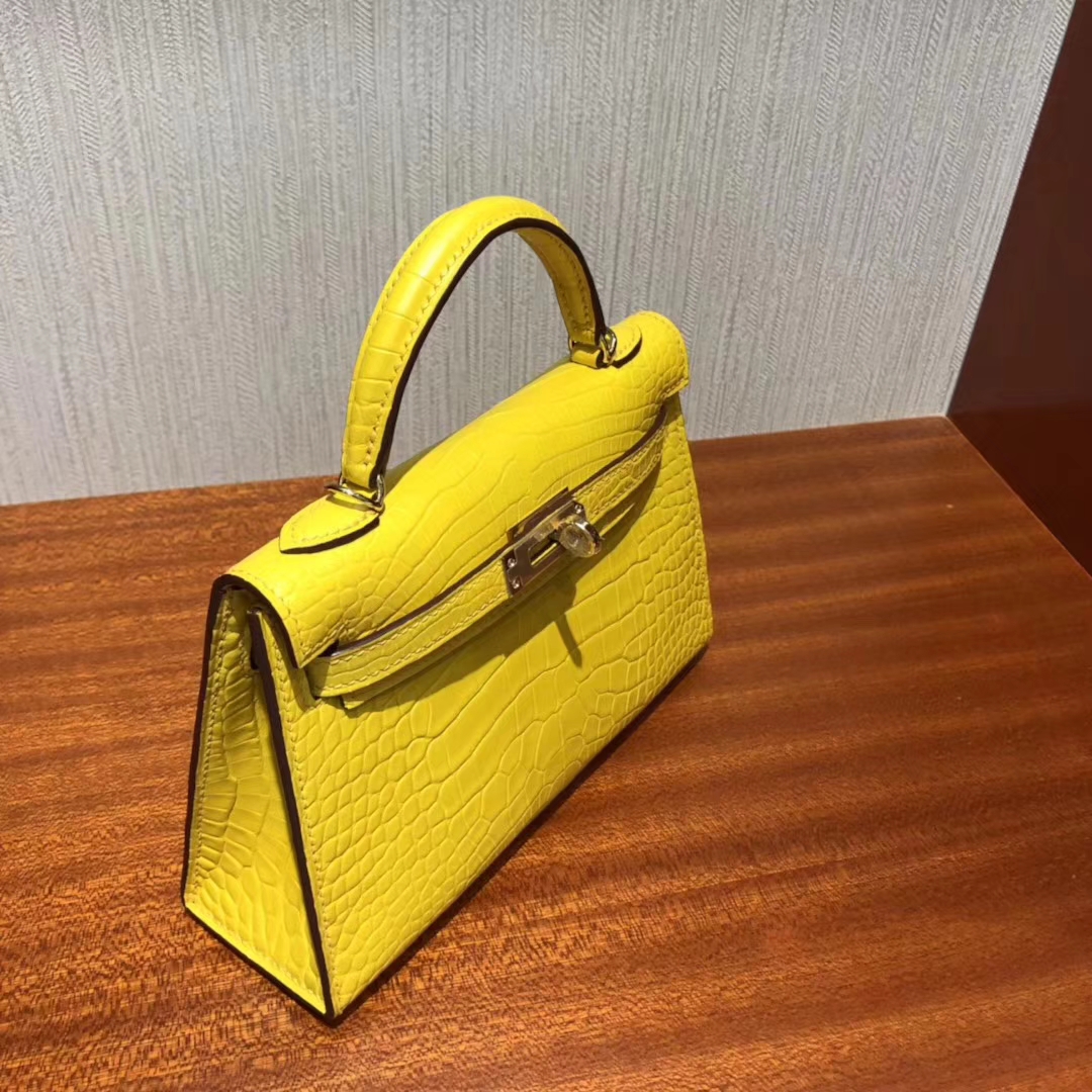 Hermès（爱马仕）Kelly2代 19cm Matt alligator crocodile  9D琥珀黄 蜡线全手工 金扣