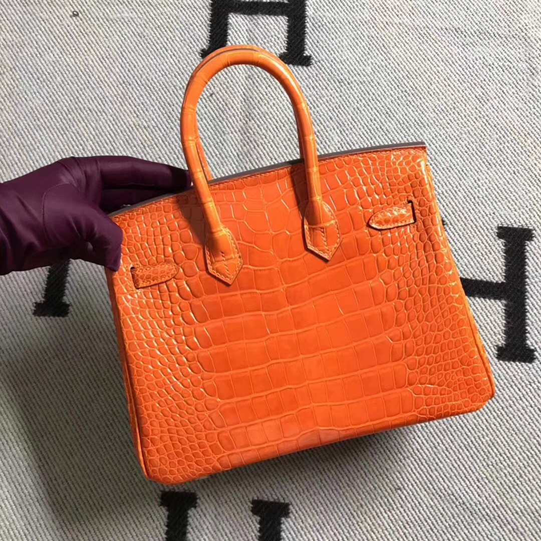 Hermès（爱马仕）极品美洲鳄方块 birkin 25cm 橙色 超级好看
