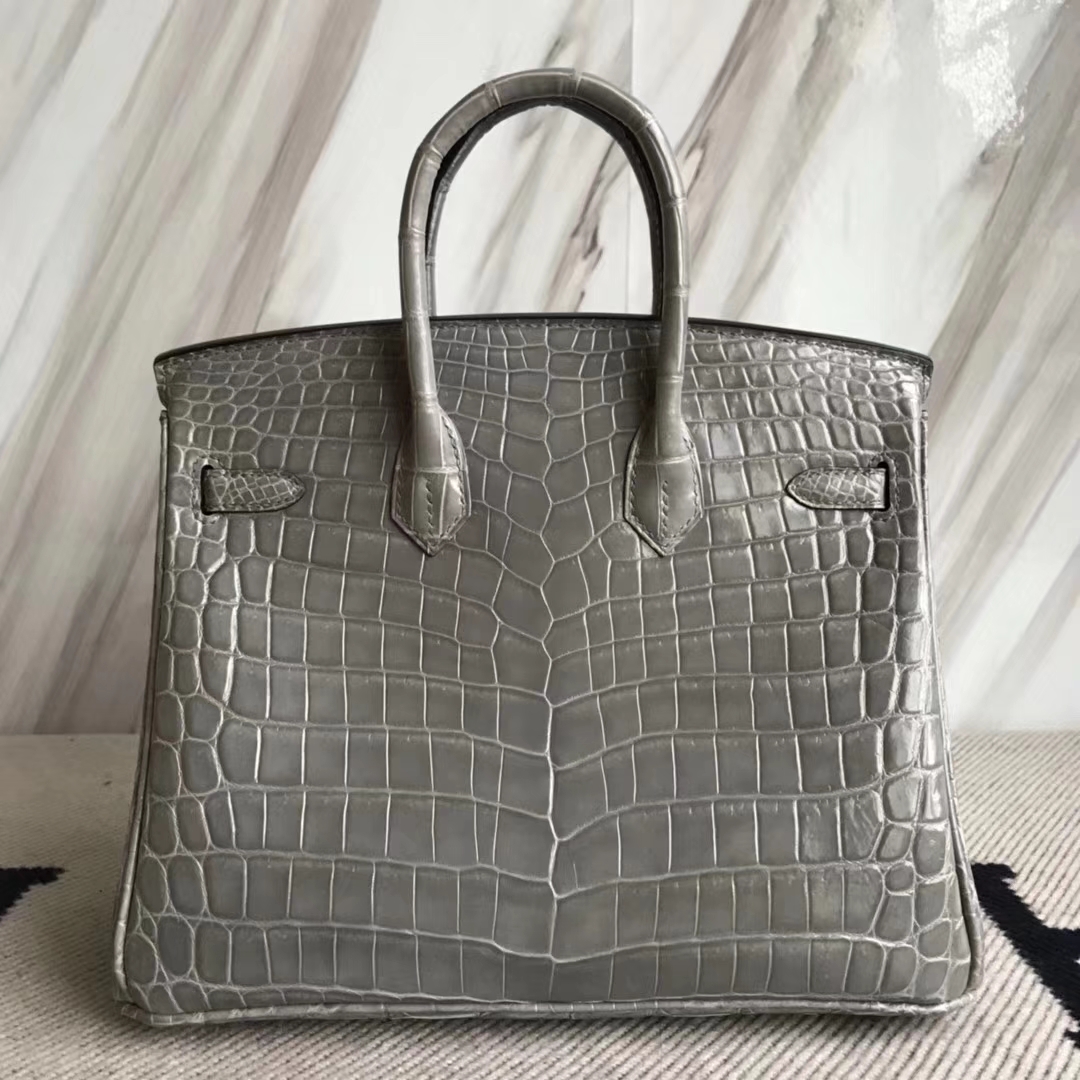 Hermès（爱马仕）Birkin25cm Crocodile shiny 亮面鳄鱼 M8 巴黎灰 银扣