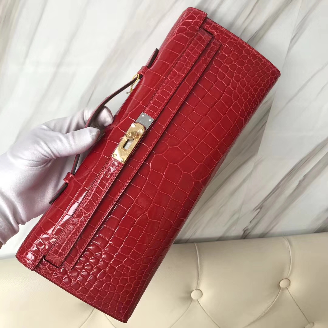 Hermès(爱马仕)Kelly cut 31cm Porosus shiny 亮面澳洲湾鳄 ck95 法拉利红 Braise 金扣-拉尔森鳄鱼皮具定制 - 爱马仕包包官网 Hermès(爱马仕)Kelly cut 31cm Porosus shiny 亮面澳洲湾鳄 ck95 法拉利红 Braise 金扣