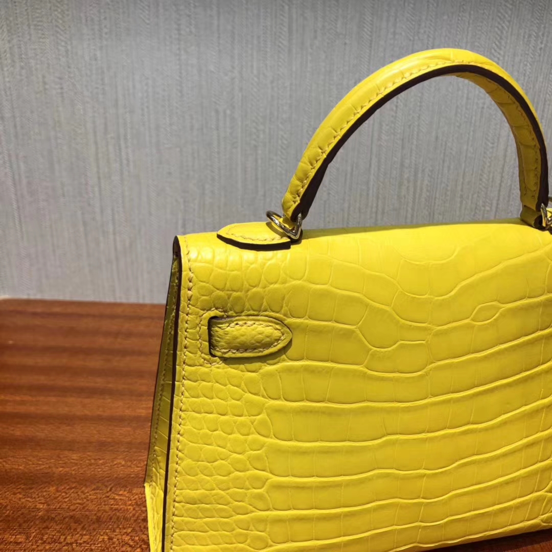 Hermès（爱马仕）Kelly2代 19cm Matt alligator crocodile  9D琥珀黄 蜡线全手工 金扣