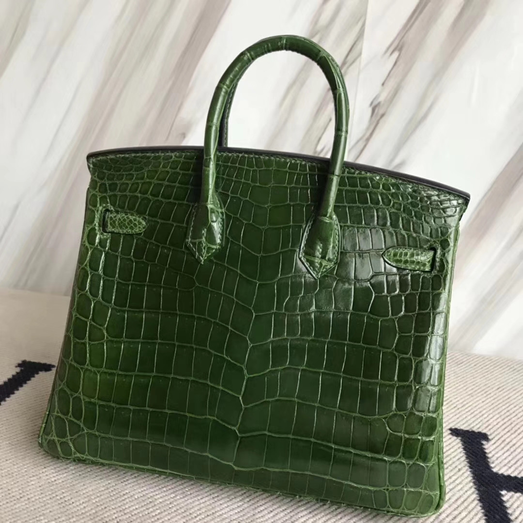 Hermès（爱马仕）Birkin25cm Crocodile shiny 亮面鳄鱼 ck67 祖母绿 金扣