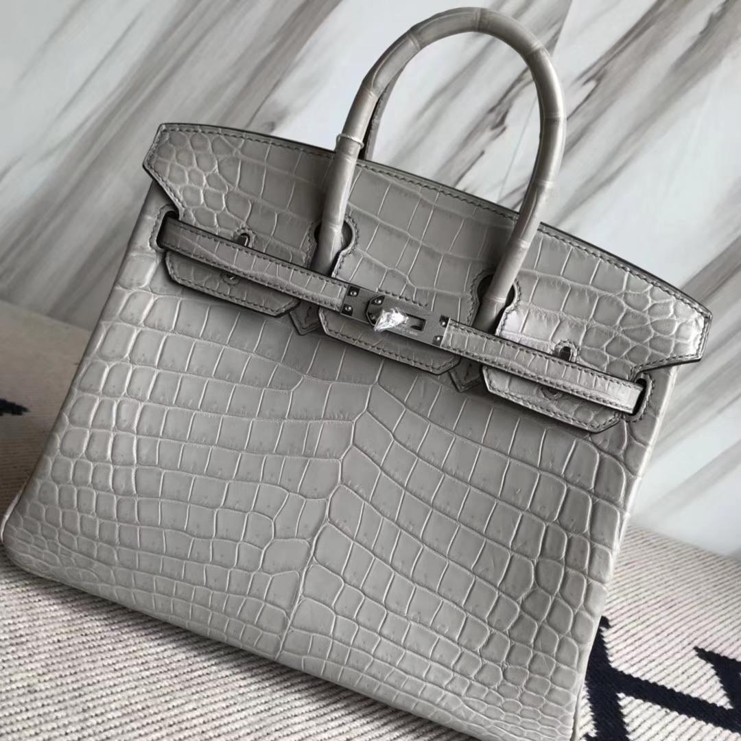 Hermès（爱马仕）Birkin25cm Crocodile matt 雾面鳄鱼 M8 巴黎灰 公路灰 银扣