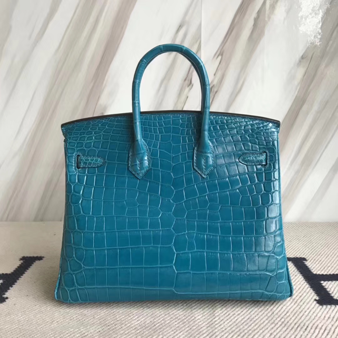 Hermès（爱马仕）Birkin25cm Crocodile shiny 亮面鳄鱼 7w 伊兹密尔蓝 Blue izmir 银扣