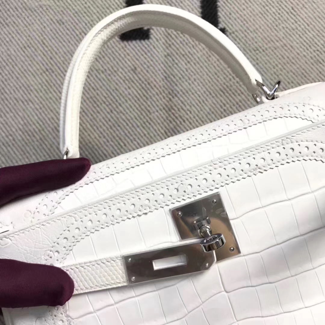 Hermès（爱马仕）蕾丝款 kelly 28cm 白色鳄鱼蜥蜴&鸵鸟三拼色 超级漂亮