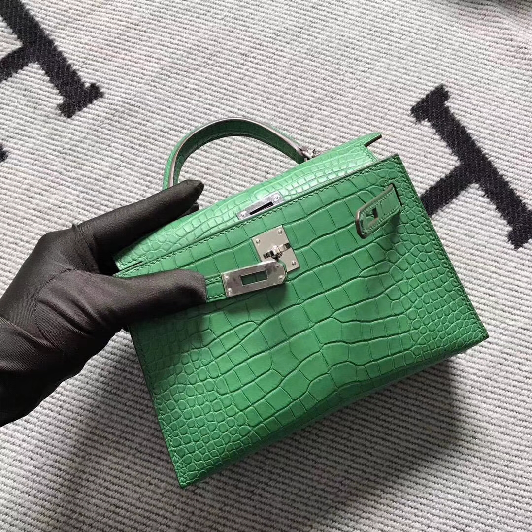 Hermès（爱马仕）小极品仙人绿mini 2代 美洲鳄鱼雾面