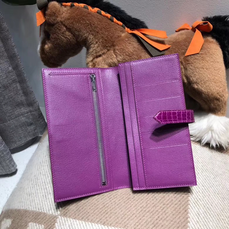 Hermès（爱马仕）Bearn两折钱夹 P9 Anemone海葵紫色 银扣 紫中带蓝的颜色