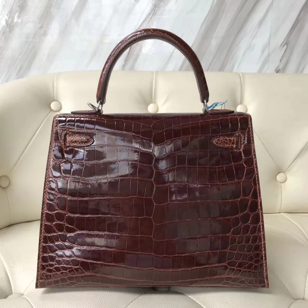 Hermès（爱马仕）kelly25cm Crocodile shiny 亮面鳄鱼 ck31 蜜糖棕 miel 银扣
