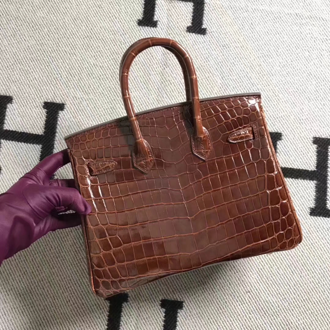 Hermès（爱马仕）亮面鳄鱼birkin 25 咖啡色 银扣 超美的