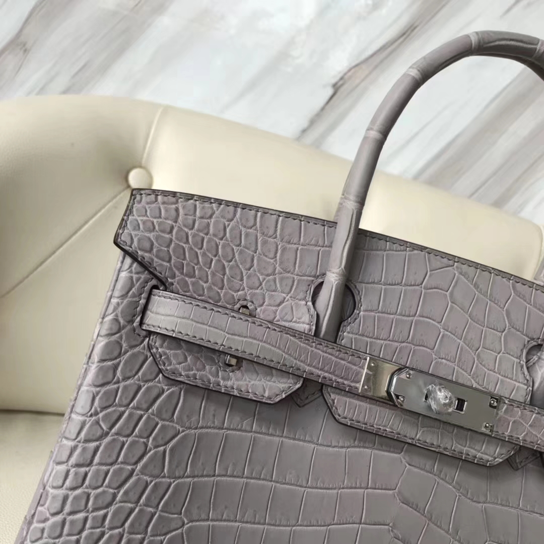 Hermès（爱马仕）Birkin30cm  Crocodile matt 雾面鳄鱼  银河灰 银扣 现货