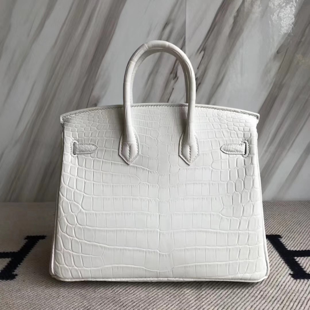 Hermès（爱马仕）Birkin25cm Crocodile matt 雾面鳄鱼 01 纯白 白雪公主 White 银扣