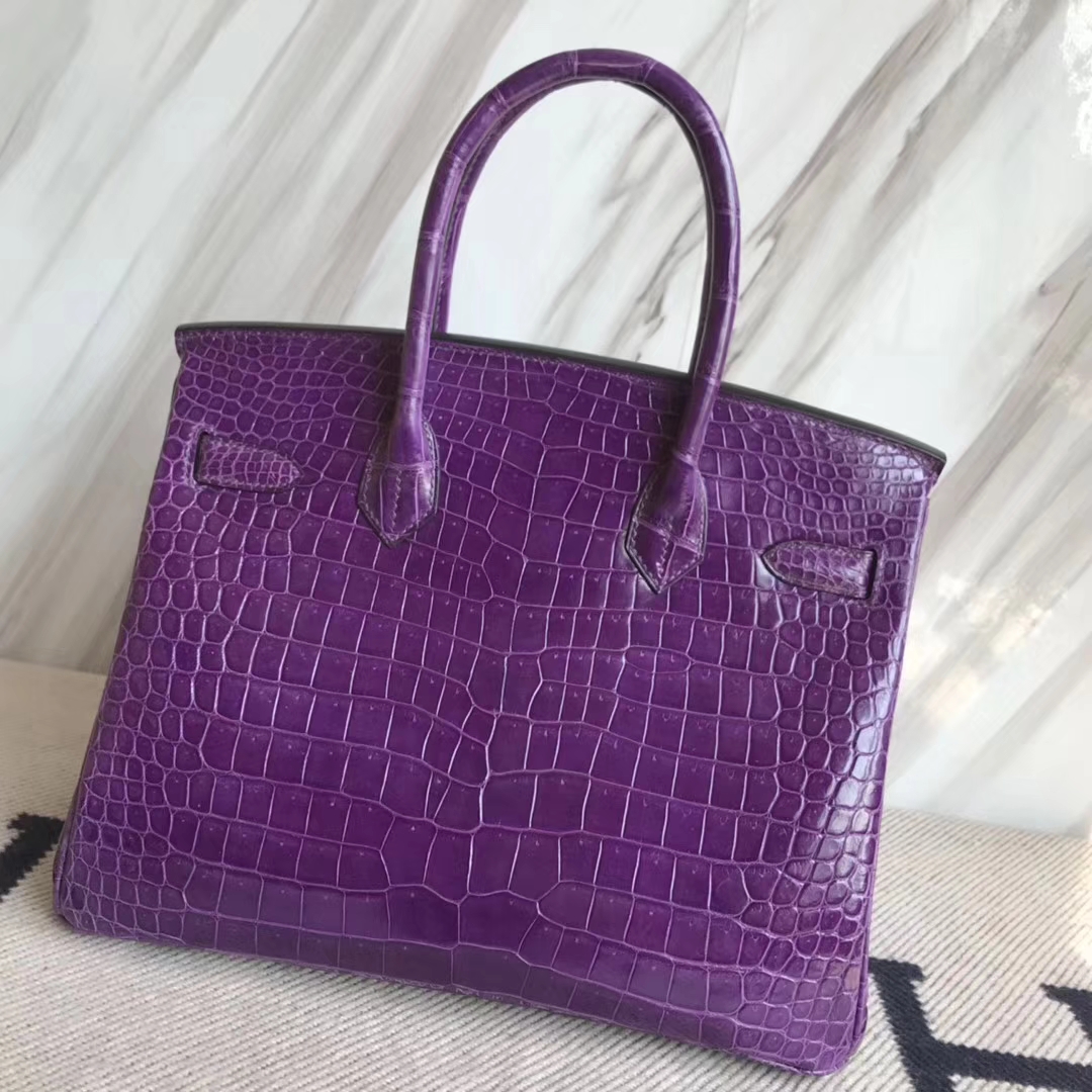 Hermès（爱马仕）Birkin30cm Porosus shiny 亮面澳洲湾鳄  葡萄紫  金扣