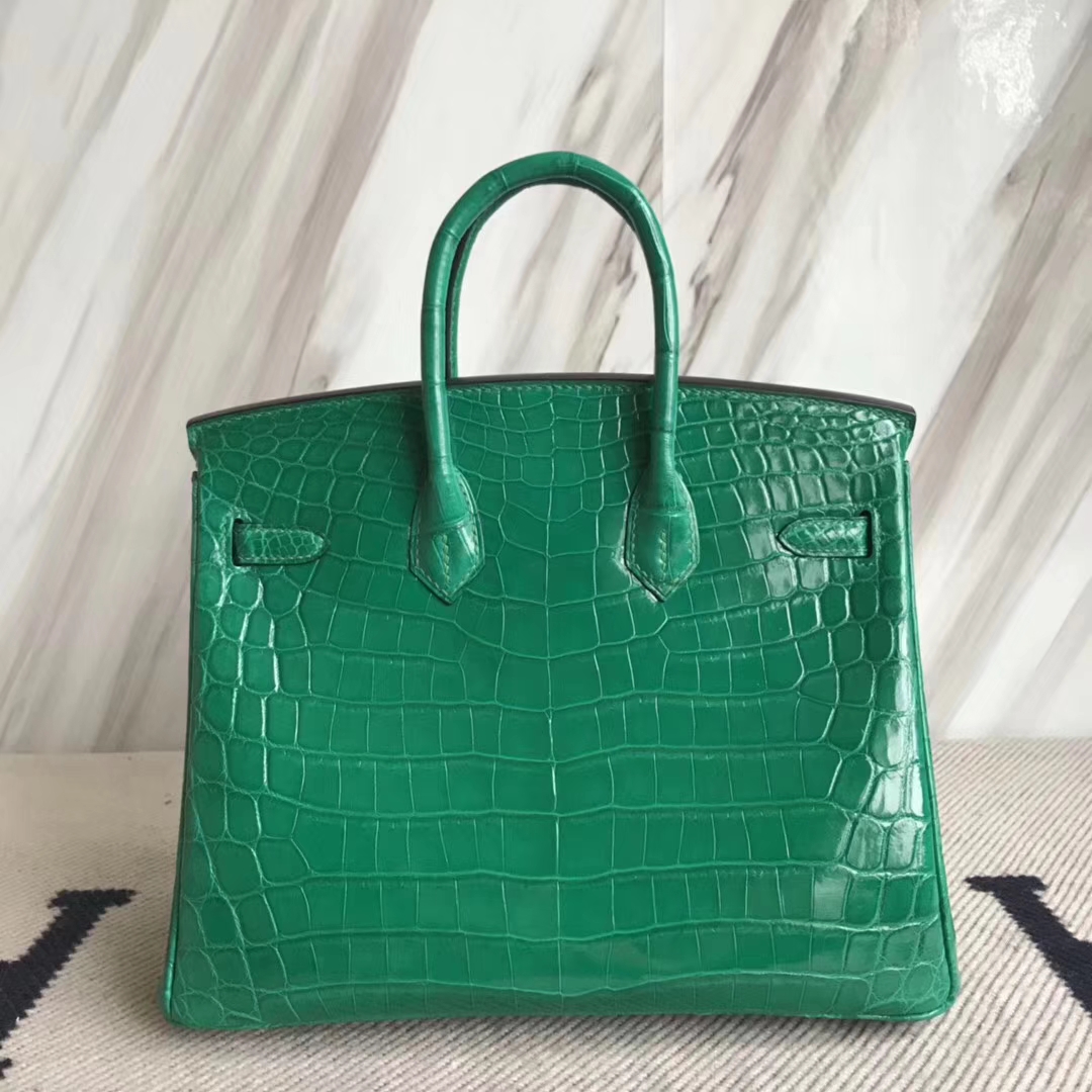 Hermès（爱马仕）Birkin25cm Crocodile shiny 亮面鳄鱼 6Ｑ 翡翠绿 银扣
