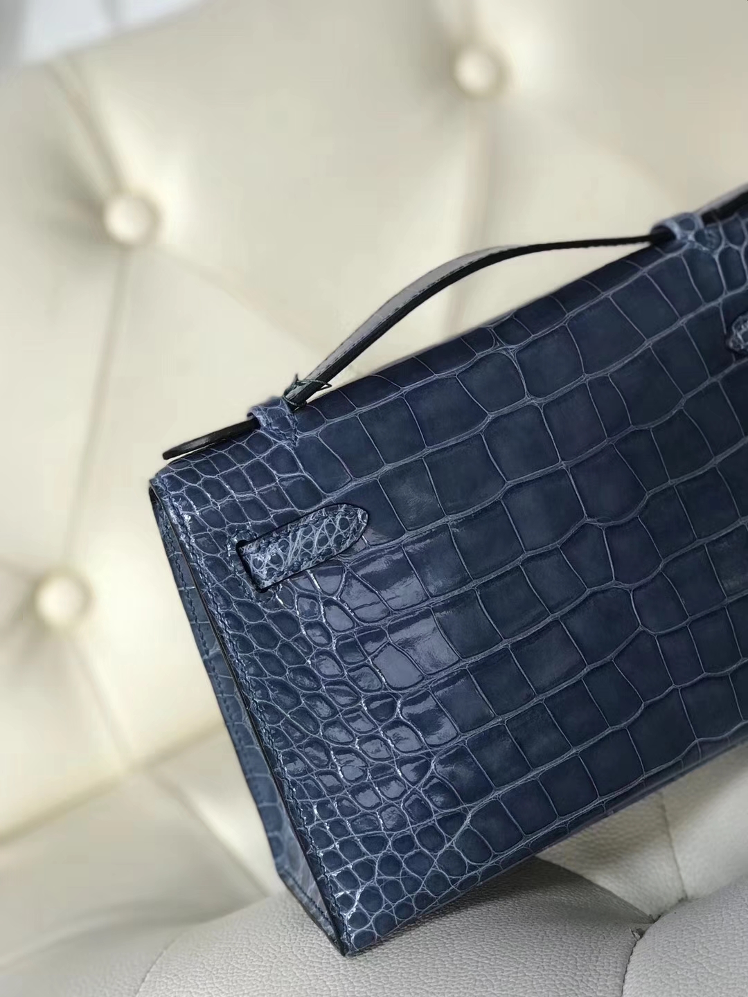 Hermès（爱马仕）Minikelly pochette 22cm Alligator shiny 亮面鳄鱼 7N 风暴蓝 银扣
