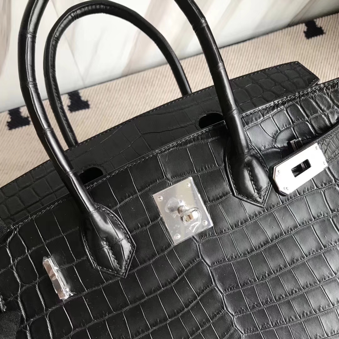 Hermès（爱马仕）Birkin30cm Crocodile matt 雾面鳄鱼 ck89 黑色 银扣 黑色超帅气