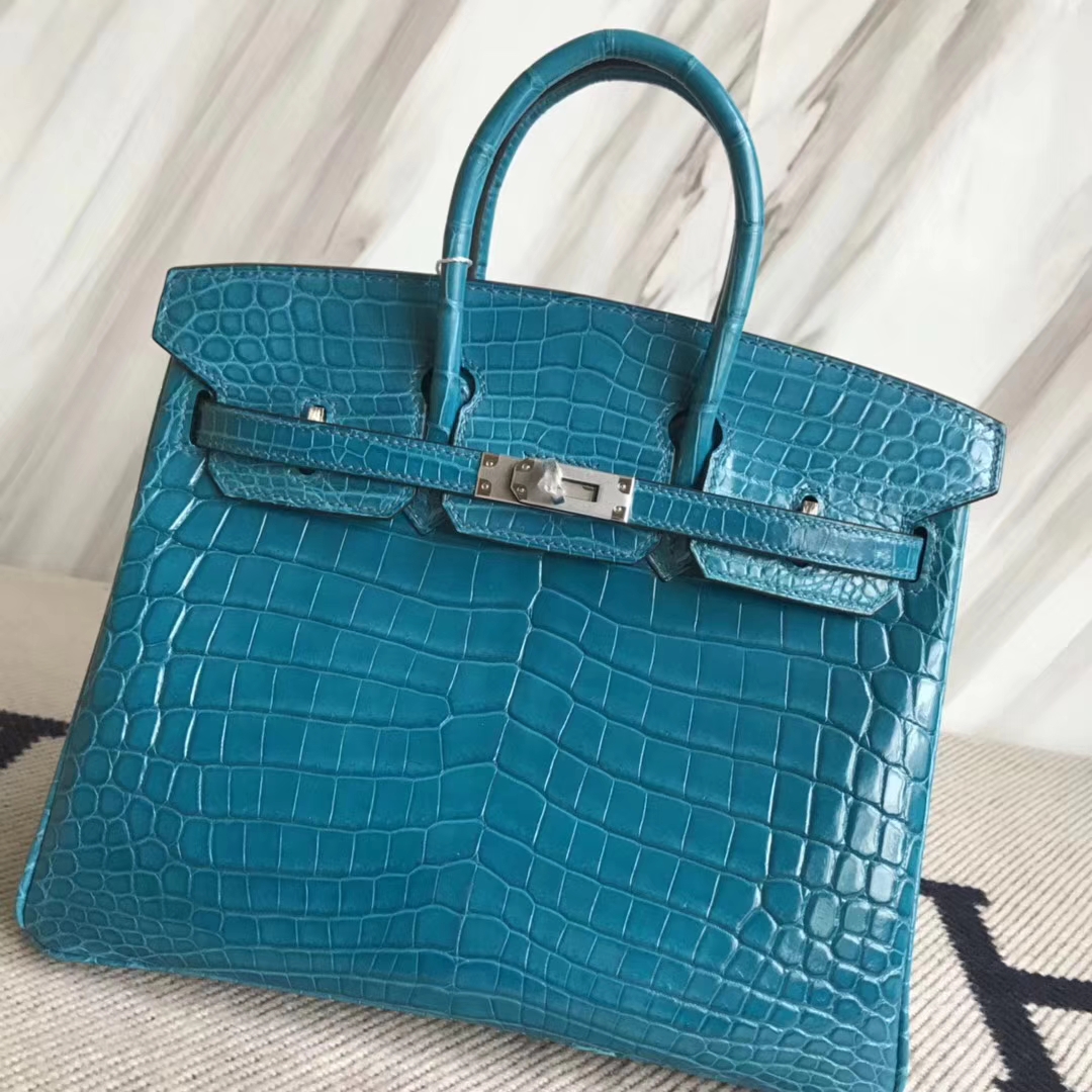 Hermès(爱马仕)Birkin25cm Crocodile shiny 亮面鳄鱼 7w 伊兹密尔蓝 Blue izmir 银扣-拉尔森鳄鱼皮具定制 - 爱马仕包包官网 Hermès(爱马仕)Birkin25cm Crocodile shiny 亮面鳄鱼 7w 伊兹密尔蓝 Blue izmir 银扣
