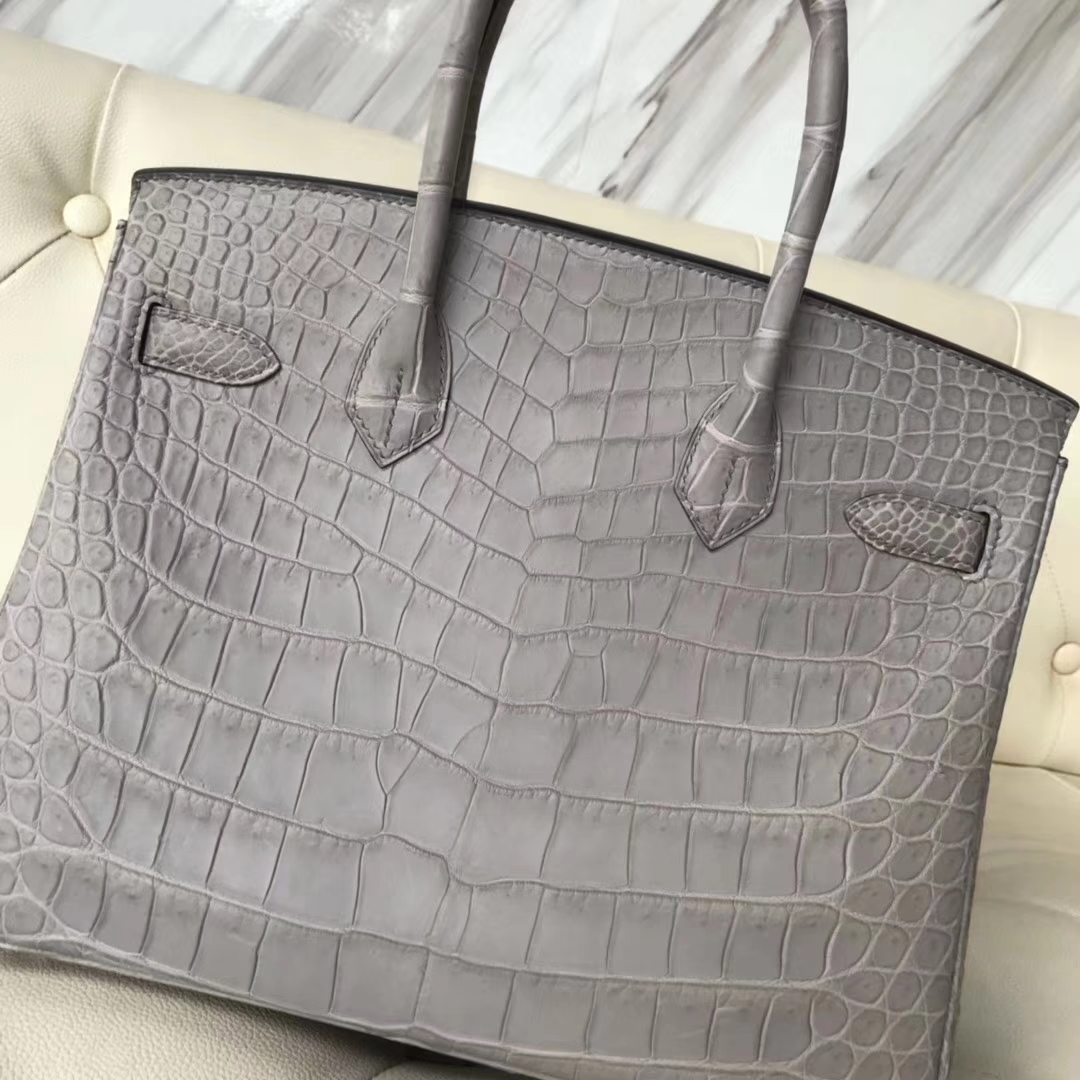 Hermès（爱马仕）Birkin30cm  Crocodile matt 雾面鳄鱼  银河灰 银扣 现货