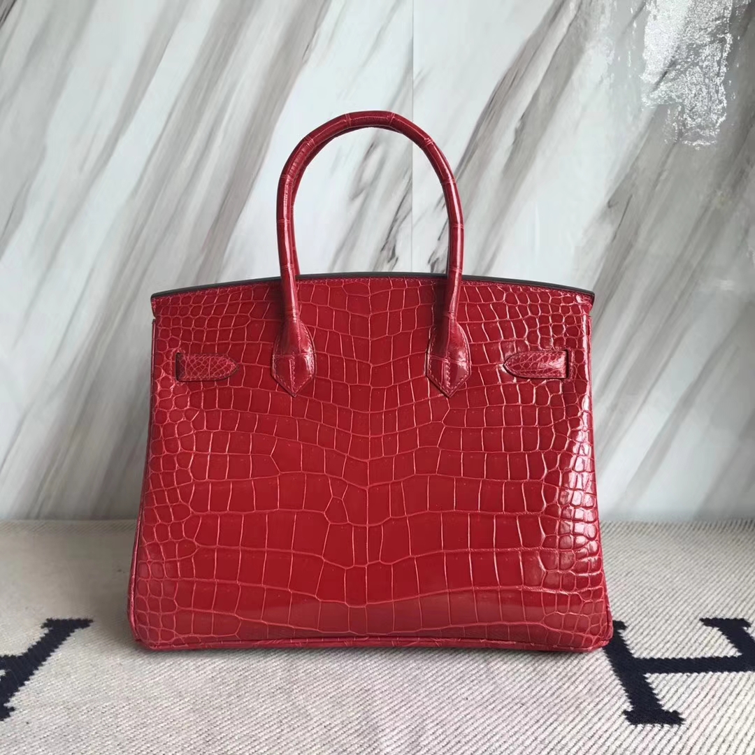 Hermès（爱马仕）Birkin30cm Porosus shiny 亮面澳洲湾鳄  ck95 法拉利红 Braise 金扣